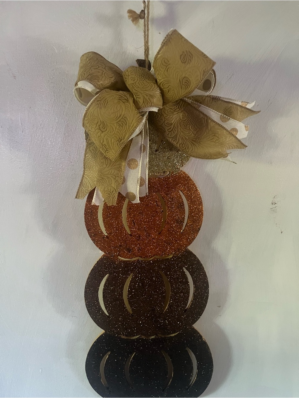 Home Holiday Gold & Orange Glitter Pumpkin Stack Wall Hanging